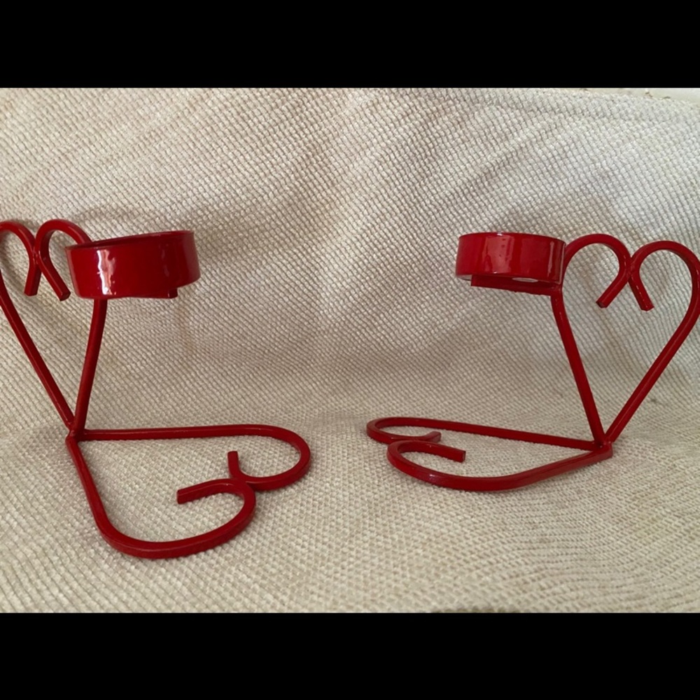 Red Wire Heart candle holders